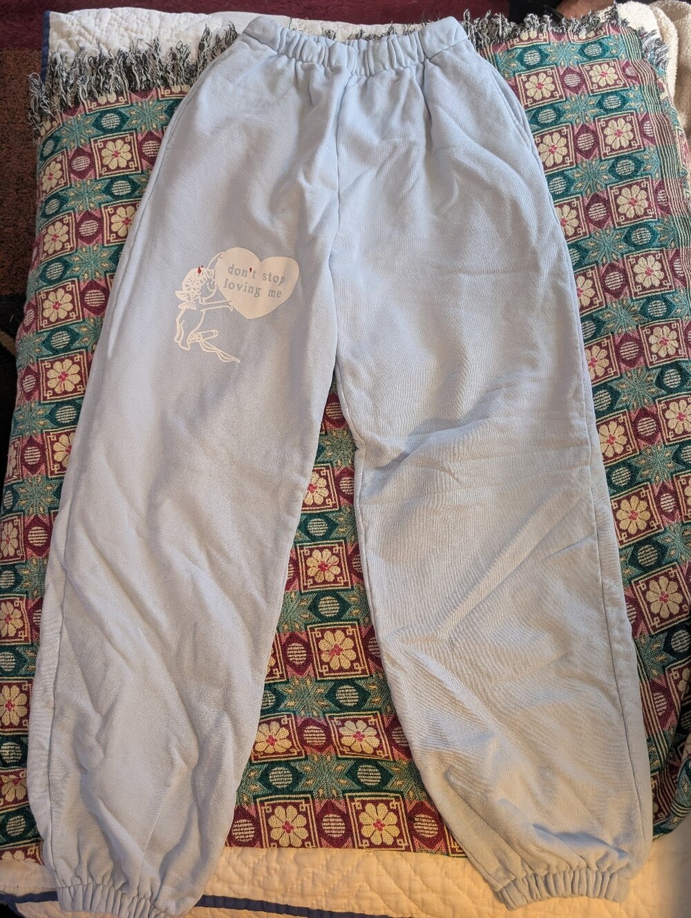 Boys Lie Womens Blue Don't Stop Loving Me Angel Jogger Sweatpants Sz S USA